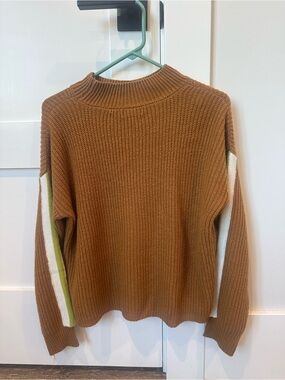 Timing Kids Medium Cozy Caramel Knit Sweater Size with Contrast Sleeve Stripes